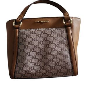 Karl Lagerfeld Tan And Cream IRIS Monogram Tote Bag EUC